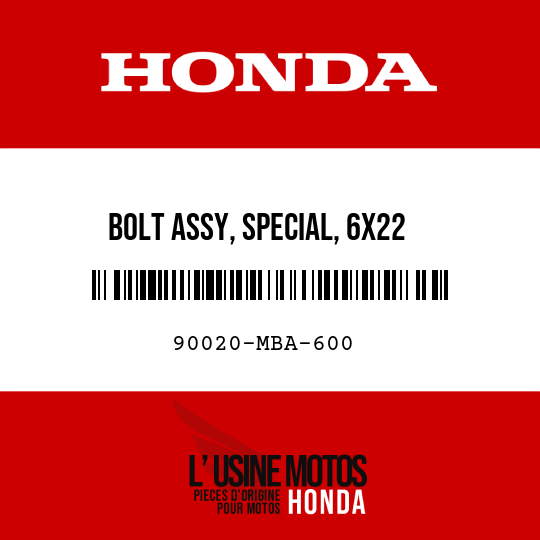 image de 90020-MBA-600 BOLT ASSY, SPECIAL, 6X22