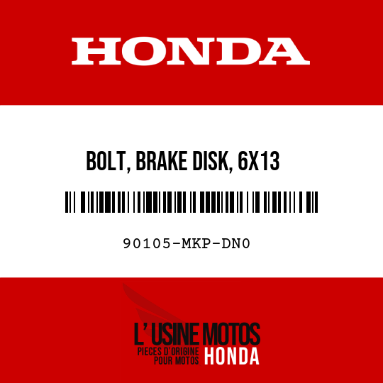 image de 90105-MKP-DN0 BOLT, BRAKE DISK, 6X13