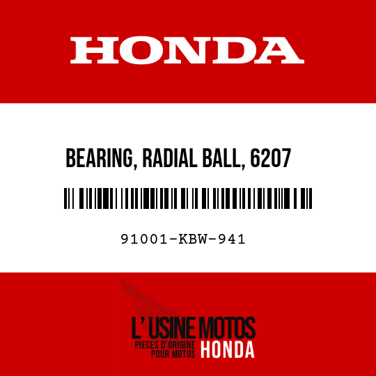 image de 91001-KBW-941 BEARING, RADIAL BALL, 6207
