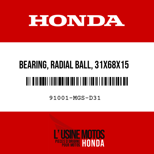 image de 91001-MGS-D31 BEARING, RADIAL BALL, 31X68X15