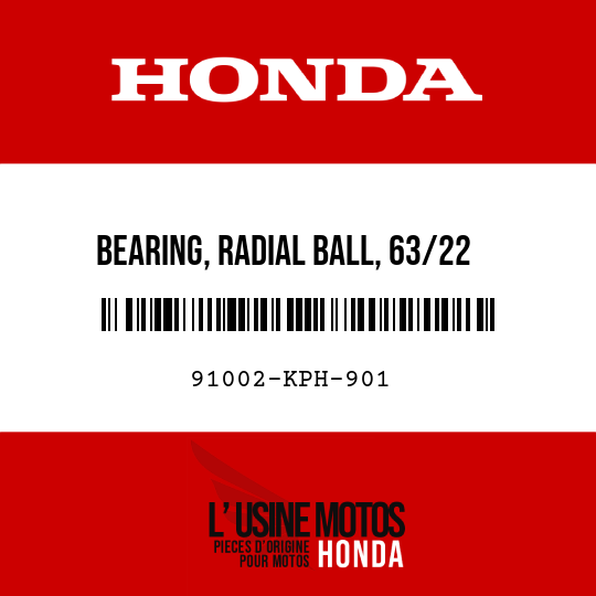 image de 91002-KPH-901 BEARING, RADIAL BALL, 63/22 (FUJIKOSHI)