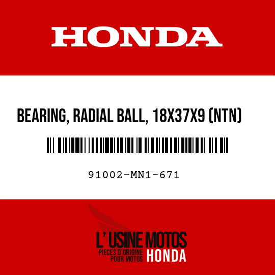 image de 91002-MN1-671 BEARING, RADIAL BALL, 18X37X9 (NTN)