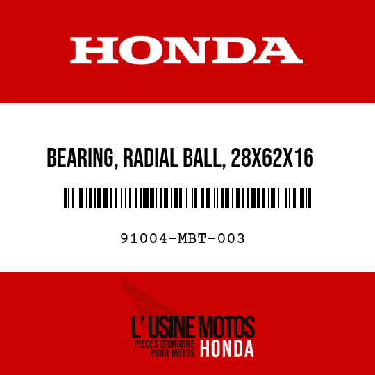 image de 91004-MBT-003 BEARING, RADIAL BALL, 28X62X16