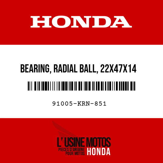 image de 91005-KRN-851 BEARING, RADIAL BALL, 22X47X14