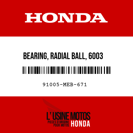 image de 91005-MEB-671 BEARING, RADIAL BALL, 6003