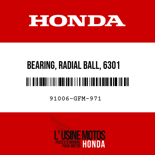 image de 91006-GFM-971 BEARING, RADIAL BALL, 6301