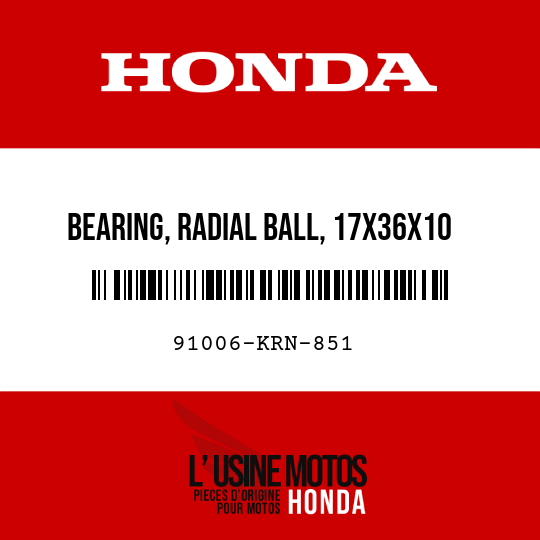 image de 91006-KRN-851 BEARING, RADIAL BALL, 17X36X10