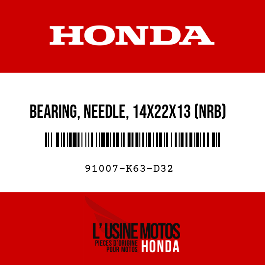 image de 91007-K63-D32 BEARING, NEEDLE, 14X22X13 (NRB)