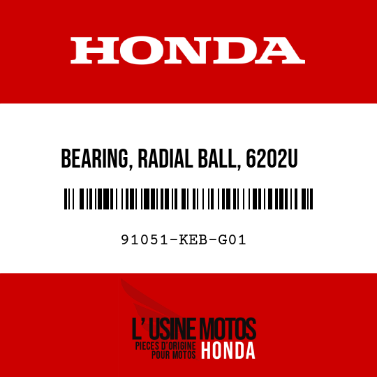 image de 91051-KEB-G01 BEARING, RADIAL BALL, 6202U (FUJIKOSHI)