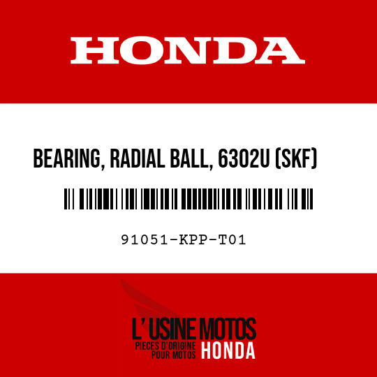 image de 91051-KPP-T01 BEARING, RADIAL BALL, 6302U (SKF)