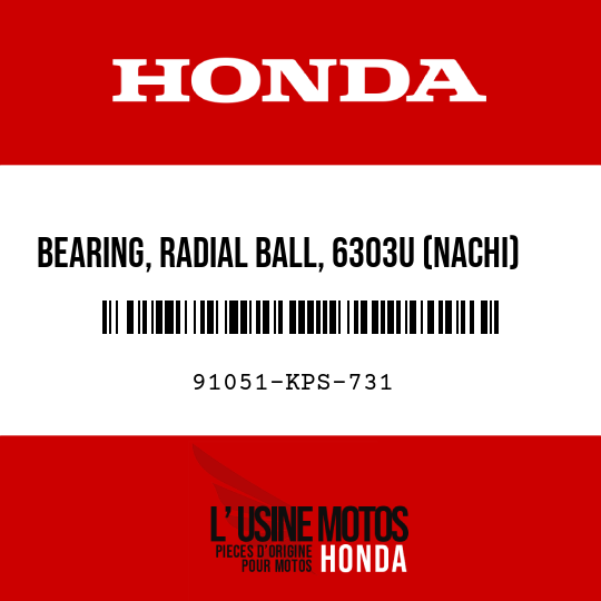 image de 91051-KPS-731 BEARING, RADIAL BALL, 6303U (NACHI)