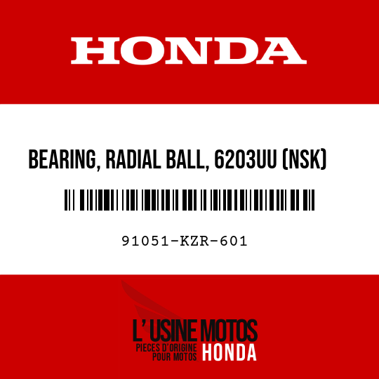 image de 91051-KZR-601 BEARING, RADIAL BALL, 6203UU (NSK)