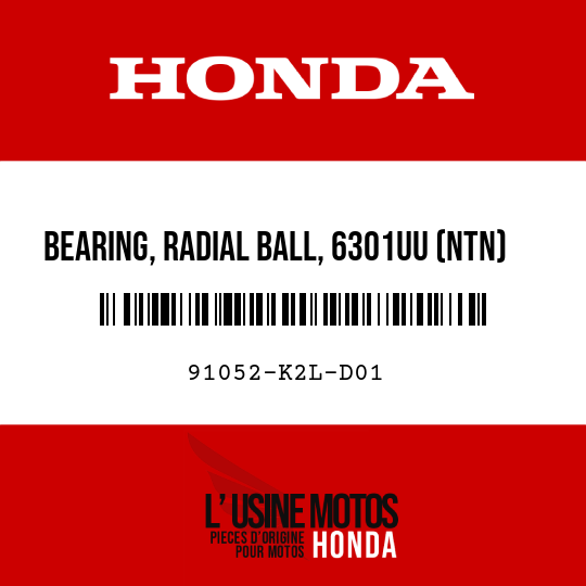 image de 91052-K2L-D01 BEARING, RADIAL BALL, 6301UU (NTN)