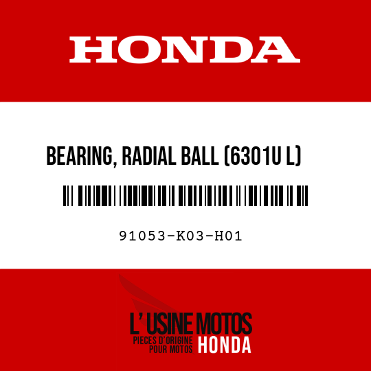 image de 91053-K03-H01 BEARING, RADIAL BALL (6301U L) (NTN)