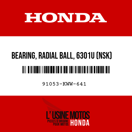 image de 91053-KWW-641 BEARING, RADIAL BALL, 6301U (NSK)