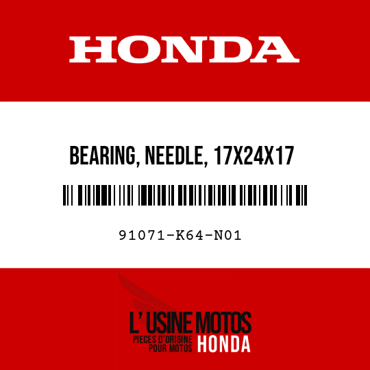 image de 91071-K64-N01 BEARING, NEEDLE, 17X24X17 (SCHAEFFLER)