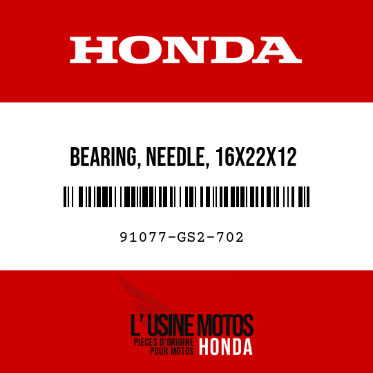image de 91077-GS2-702 BEARING, NEEDLE, 16X22X12