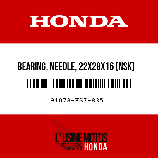 image de 91078-KS7-835 BEARING, NEEDLE, 22X28X16 (NSK)