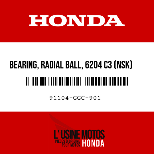 image de 91104-GGC-901 BEARING, RADIAL BALL, 6204 C3 (NSK)