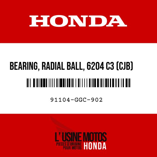 image de 91104-GGC-902 BEARING, RADIAL BALL, 6204 C3 (CJB)