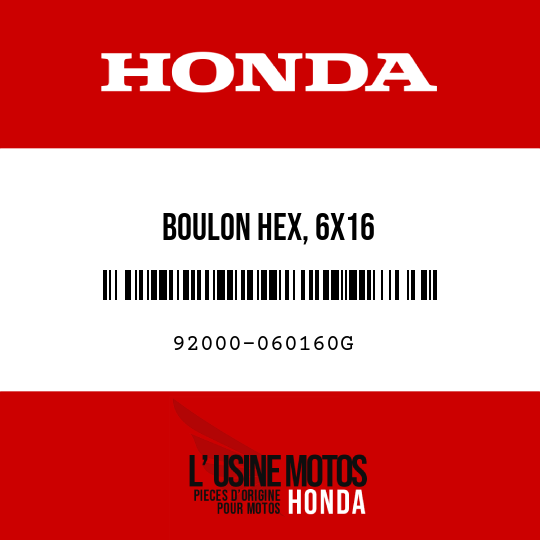 image de 92000-060160G BOULON HEX, 6X16
