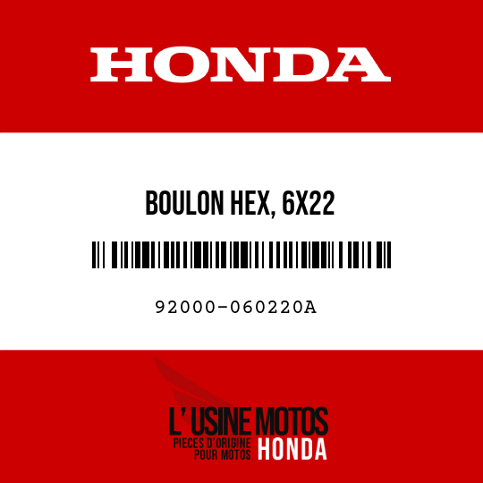 image de 92000-060220A BOULON HEX, 6X22