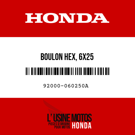 image de 92000-060250A BOULON HEX, 6X25